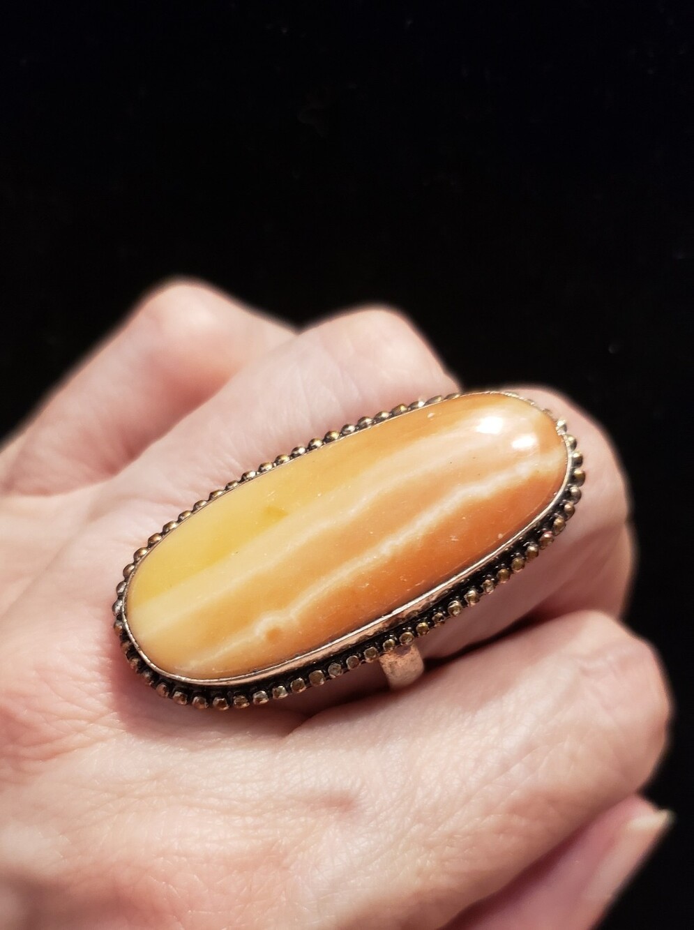NEW Sterling Natural Banded Agate Ring, Sz 9, Very Large Oval Stone